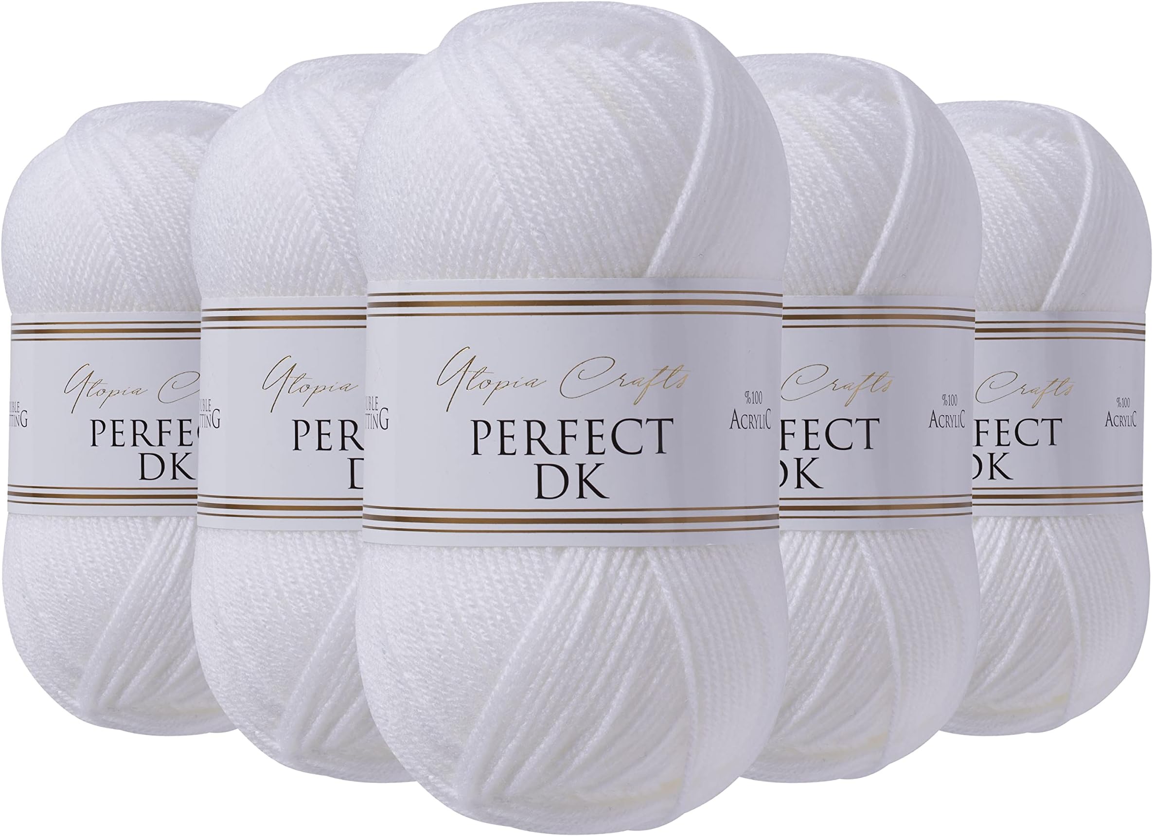 Utopia Crafts DK Double Knitting Yarn, 5X 100g (White)