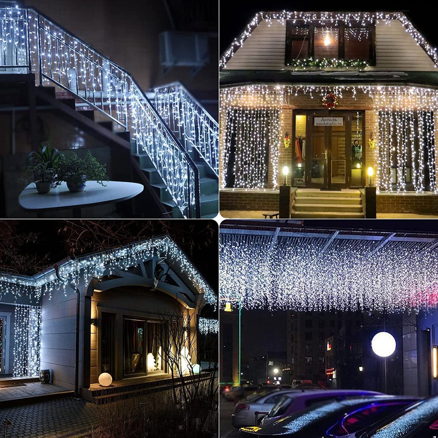 BrizLabs Eisregen Weihnachtslichterkette Außen, 480 LED Weiss Eiszapfen Lichterkette Innen Weihnachten Lichtervorhang 8 Modi Wasserdicht Außenbeleuchtung für Tannenbaum Balkon Garten Party Hochzeit