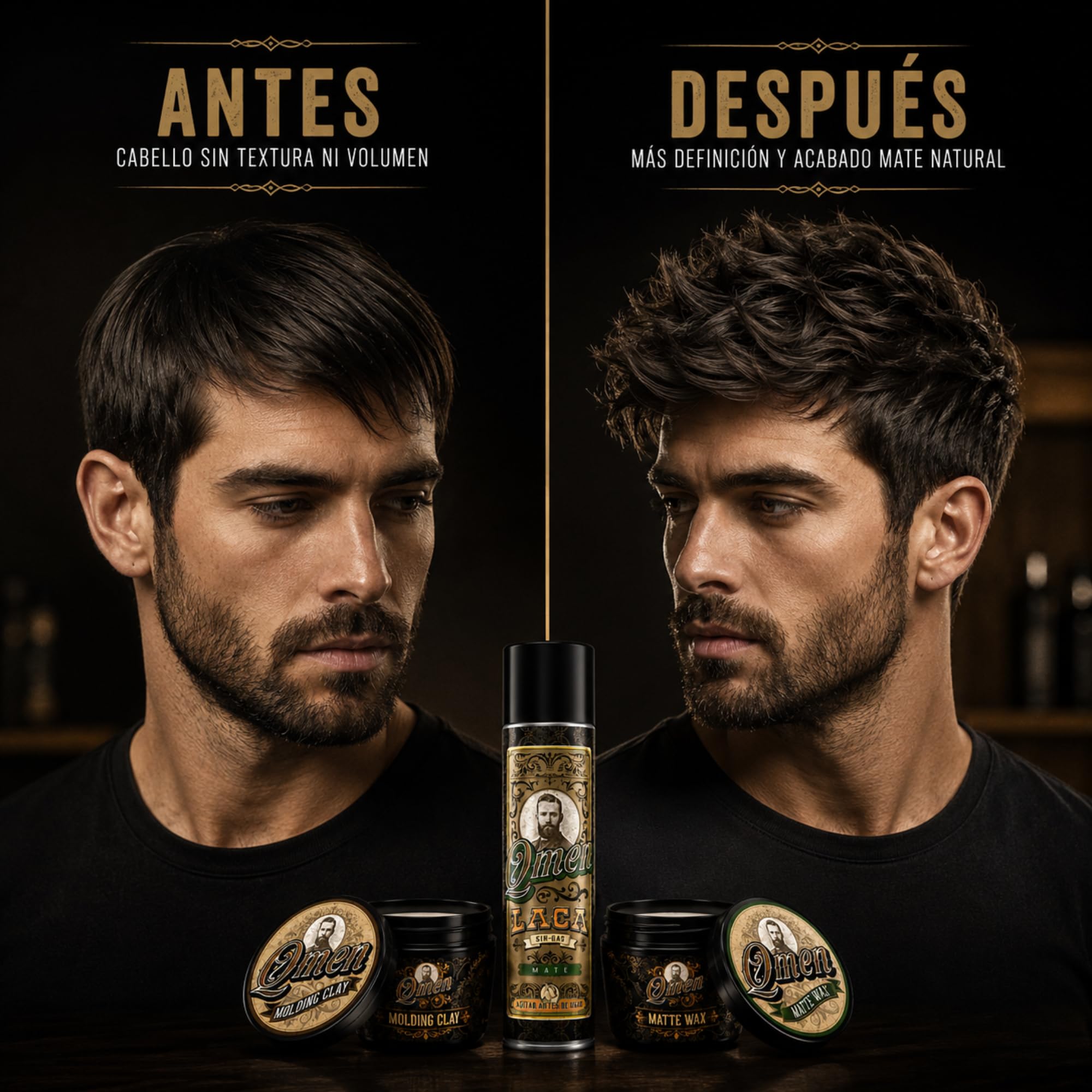 QMEN Kit Acabado Mate Hombre – Laca Mate Sin Gas + Cera Mate Wax + Molding Clay | Fijación Fuerte y Flexible | Cera Pelo Hombre Mate Natural | Styling Profesional Barbería