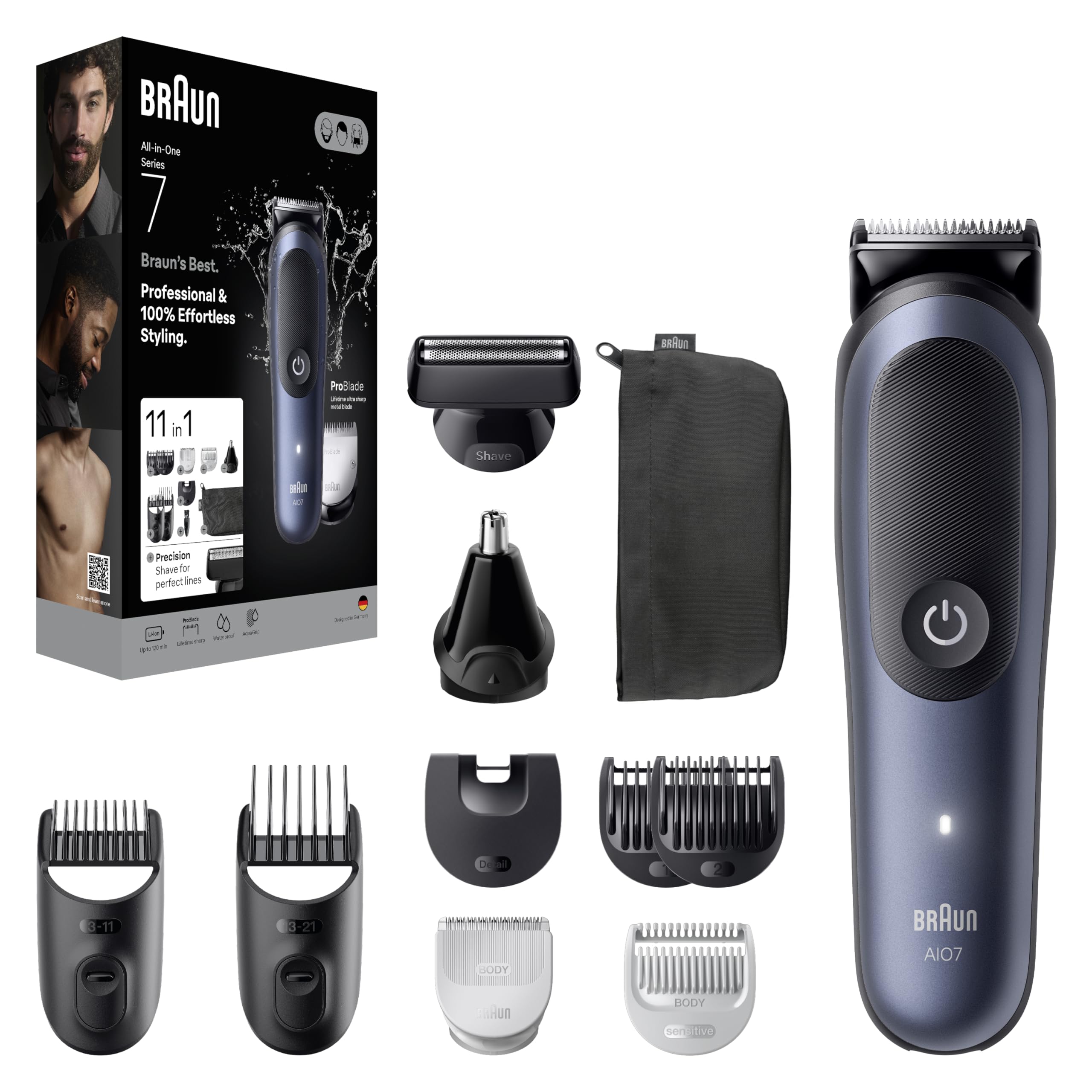 Braun Series 7 All-in-One 11 w 1 zestaw groomingowy ProBlade AutoSense golarka męska elektryczna trymer do brody i włosów akumulator 120 min