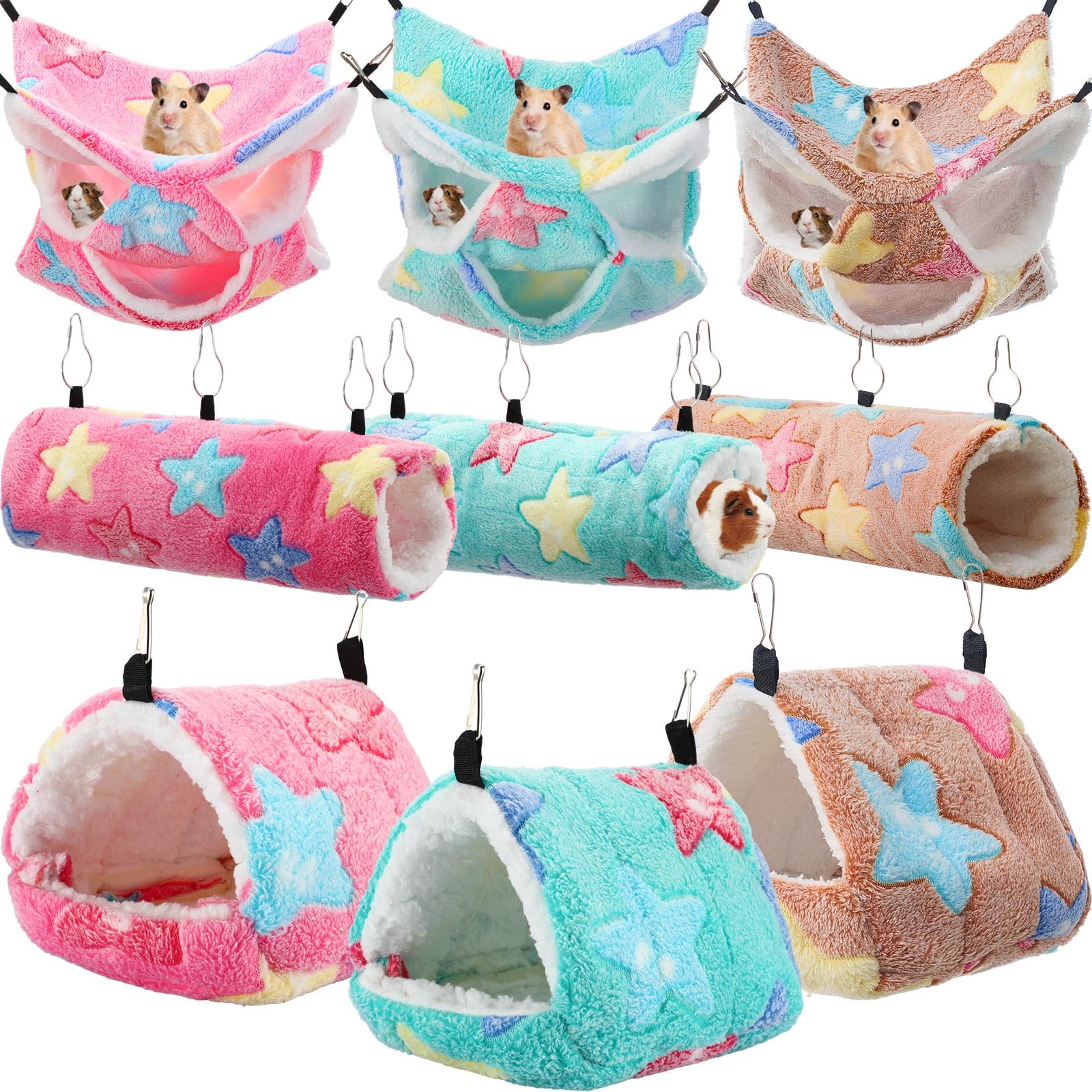 Abbylike Ratten-Hängematte, 3 Etagen, Meerschweinchen, Frettchen, Hängematten, kleines Haustier, Tunnel, Gleiter, Spielzeug, Meerschweinchen, Frettchen, Versteck, Bett, Käfigzubehör für Hamster (Grün
