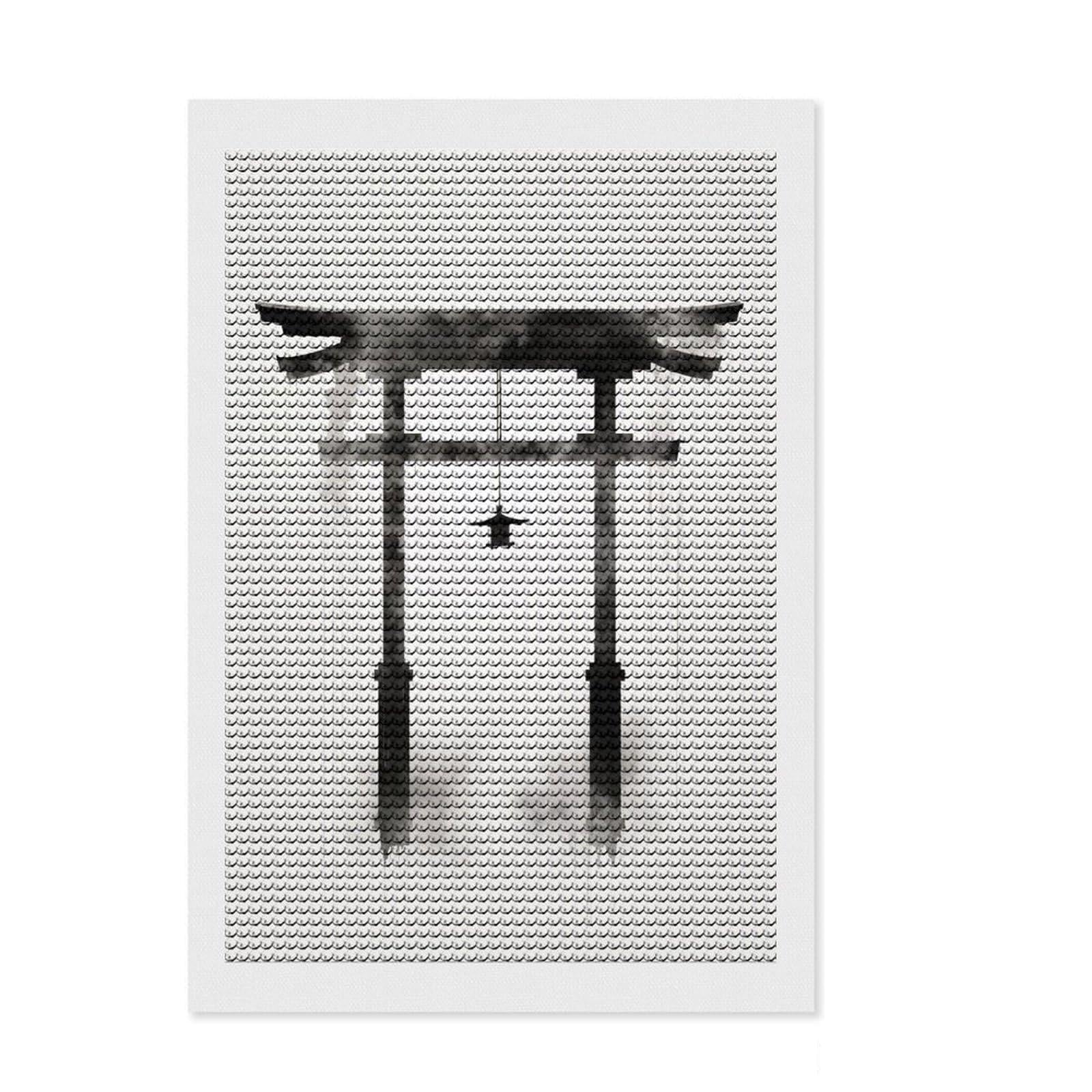 Junmoney Japanese Art Ink Shrine Diamond Painting Set 8"x12", for Craft Lovers, Relaxing DIY Hobby, Cosy Home Accent, Festive Craft Gift