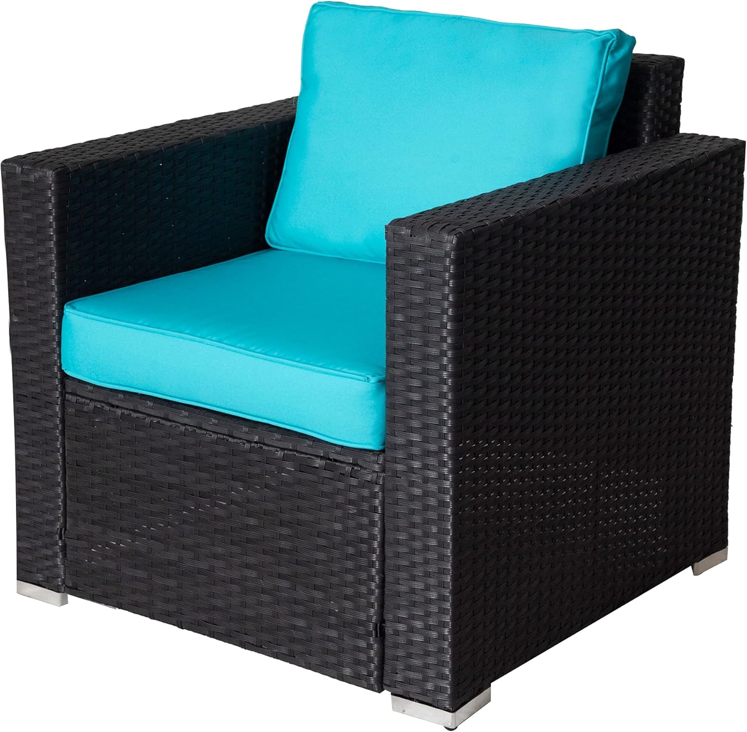 Patio Conversation Set 4 Pieces Rattan Sofa Set with Coffee Table, Wide Armrest Sofa and Loveset Turquoise : Patio, Lawn & Garden