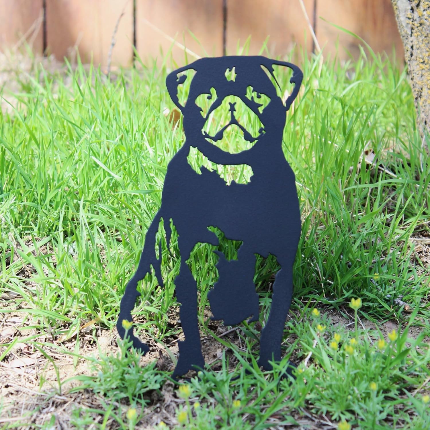 Black Powder Coated Metal Pug Dog Silhouette Yard Stake (Large)