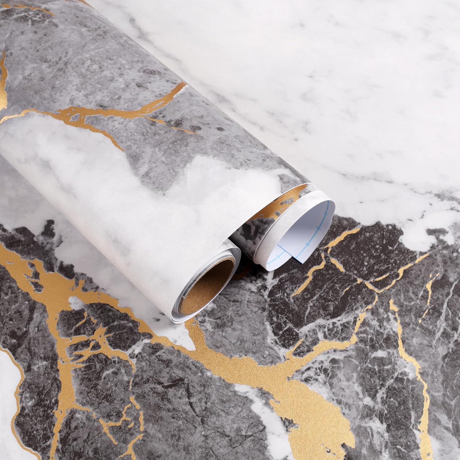 Thick Marble Wallpaper Peel and Stick Countertops Black/White/Gold Marble Contact Paper for Countertops Vinyl Wrap Waterproof Self Adhesive Cabinet Wallpaper for Kitchen Bathroom 15.7"x118"