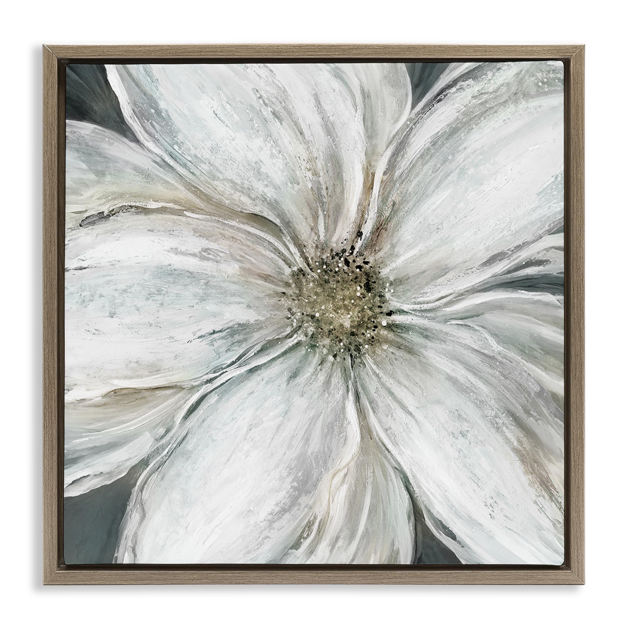 Stupell Industries 'Closeup Serene White Blossom', Floating Frame Canvas Art, Brown, 18 x 18 Inches, Easy to Hang and Sturdy, Made in USA, by Carol Robinson
