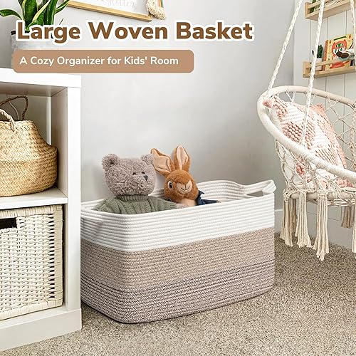 Vista 91 de Goodpick Cesta grande de almacenamiento de juguetes, cestas de cuerda de algodón gris para bebés, niños, cesta de almacenamiento tejida con asa