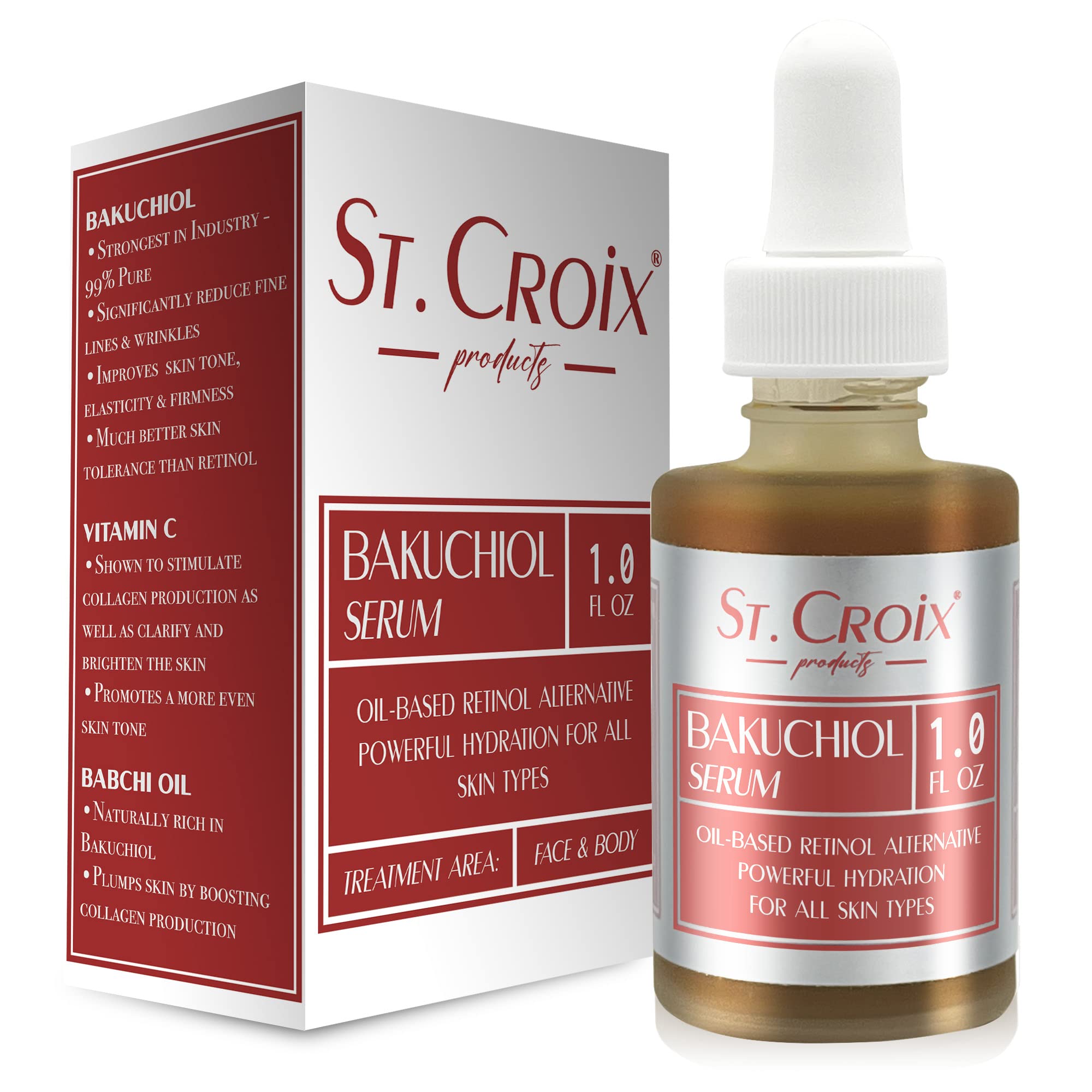 St. Croix ProductsNATURAL, GENTLE & EFFECTIVE ANTI-AGING - Our Bakuchiol Oil Serum is a powerful yet gentle formula designed to reduce the appearance of wrinkles, fine lines and sig