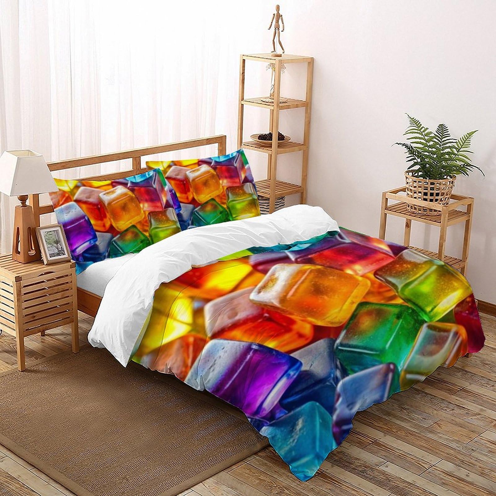 Housse de couette 200x200cm bonbons imprimé 3D parure lit double microfibre