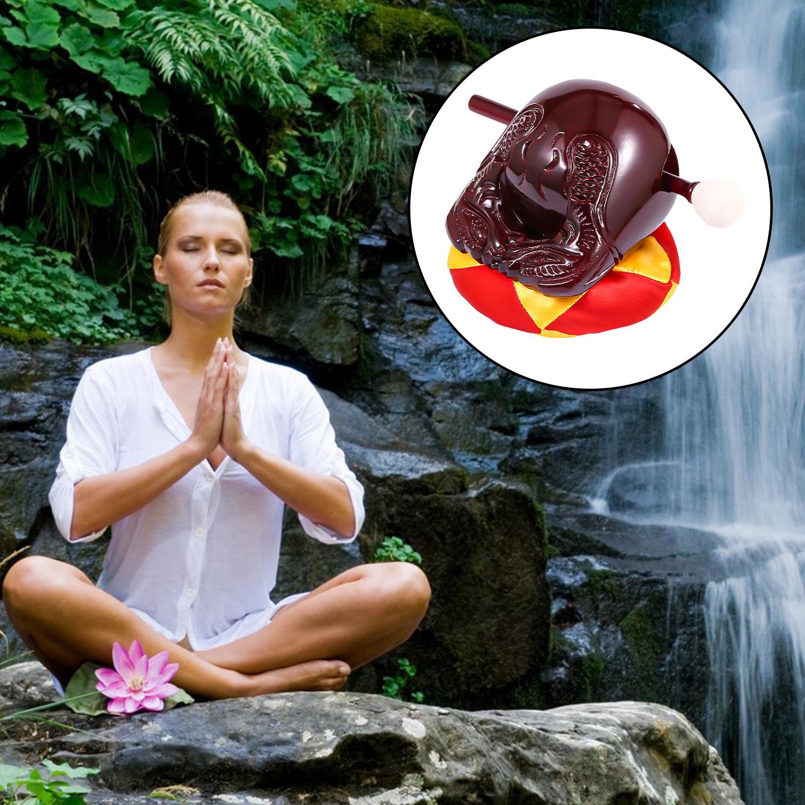 5 Zoll Temple Block Zen-Trommel Mit Mallet-Kissen, Mokugyo Mit Schlägel Und Matte, Buddhistischer Kampferholz-Tempel-Block-Zen-Trommel-Meditations-Schlaginstrument Für Meditation Klassenzimmer