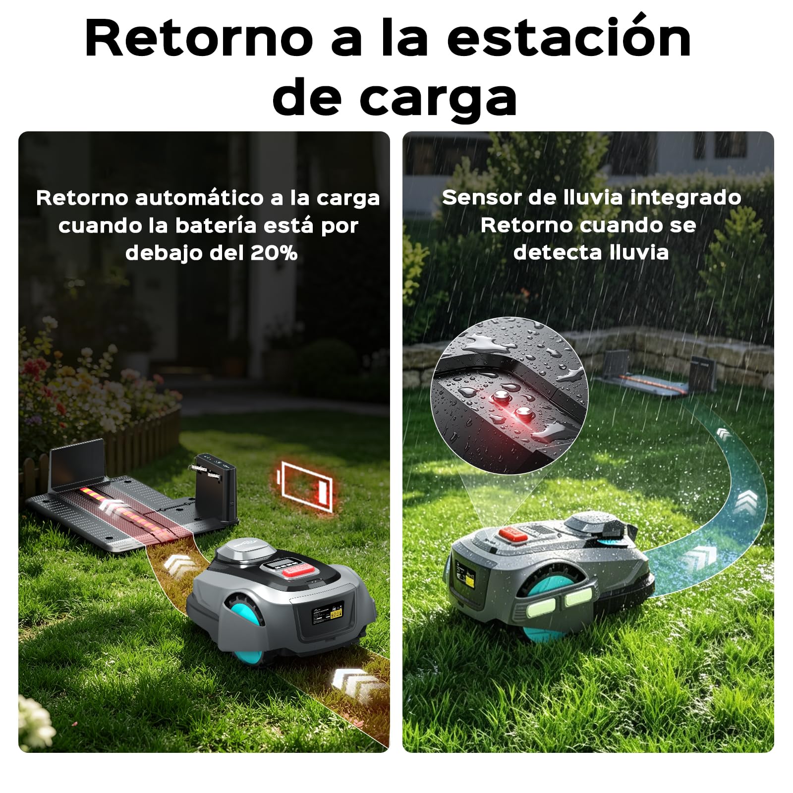 YARDCARE N1600PRO Robot cortacésped sin Cable perimetral, hasta 1600 m², navegación RTK y visión con IA, detección de más de 300 obstáculos, Recorrido en U, Gestión Zonas, Corte 20–60 mm por App