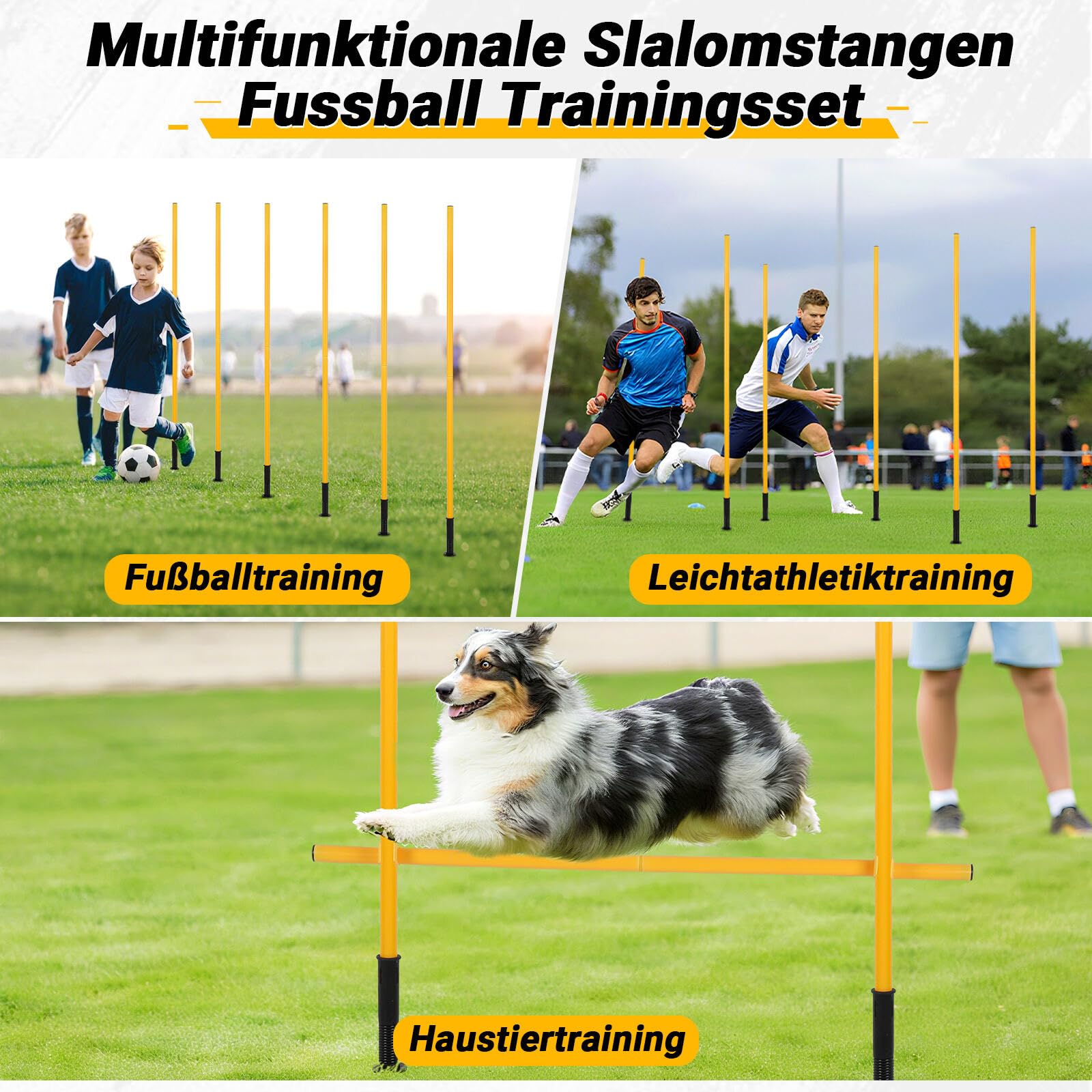Slalomstangen Fussball Set, Slalom Poles 6, Horizontale Stöcke 2, Slalom Stangen mit Feder, Sprunghafte Agilität Stangen