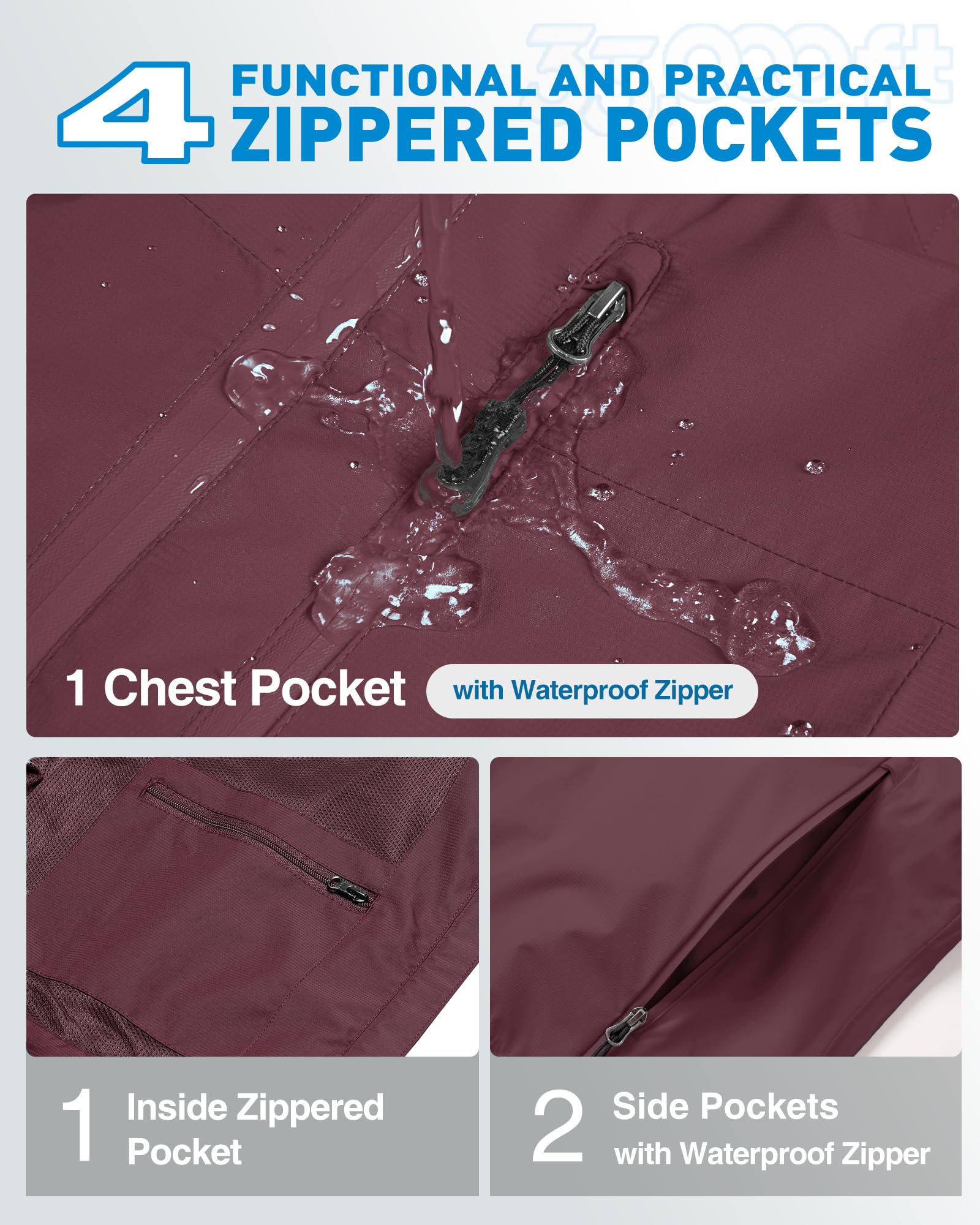 33,000ft Chubasquero para mujer, resistente al agua, chaqueta de exterior, transpirable, chaqueta de entretiempo, chaqueta ligera con capucha, cortavientos, para senderismo, viajes, senderismo y