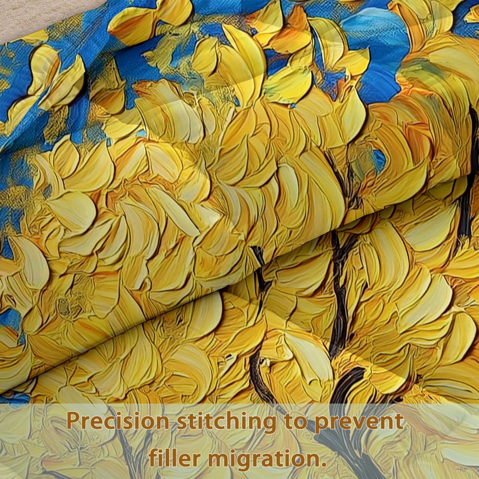 Edredón de pintura al óleo, árbol de la vida, hojas 240 x 260 cm, oro impresionista, edredón transpirable, multicolor, edredón transpirable, edredón y funda acolchada lavable
