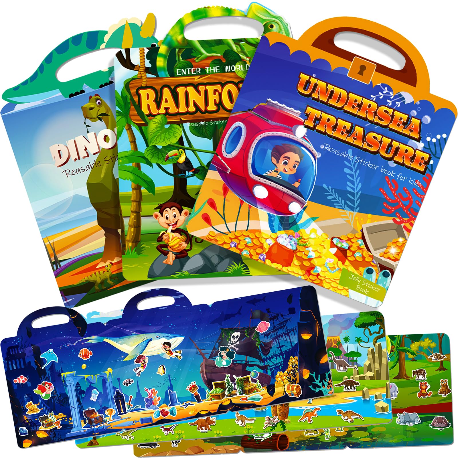 2 Stück 3D Stickerbuch – Dinosaurier & Tiere, Wiederverwendbare Sticker, Pädagogisches Spielzeug Für Kinder (Geschenkidee)