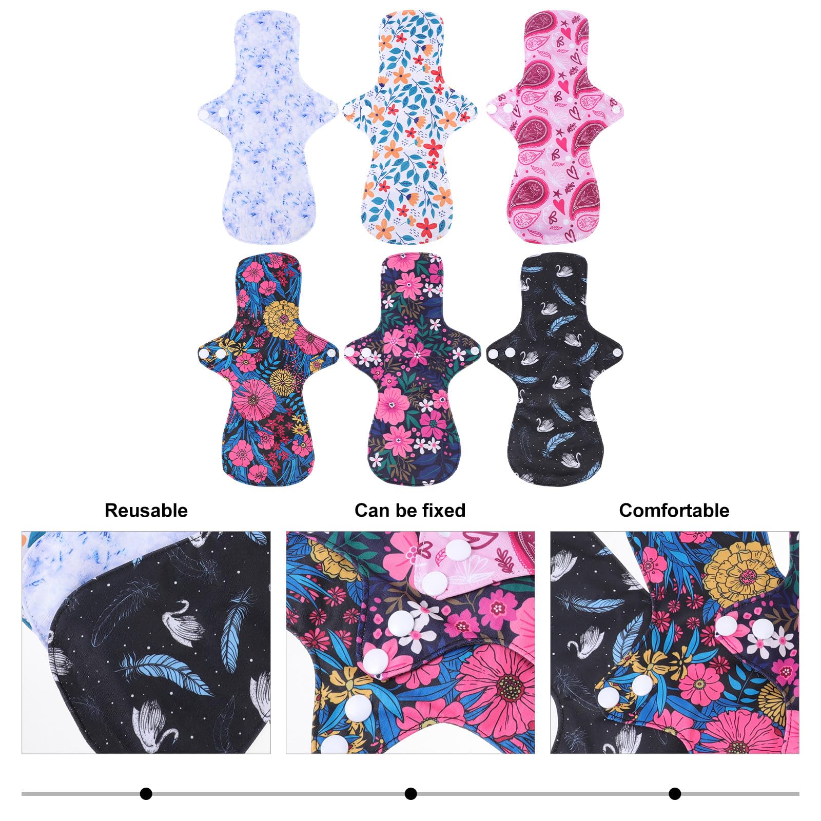 Compresas Reutilizables para Mujeres 6 Unidades Malla Transpirable Absorbente Grande para Postparto y Adultos Toallas Sanitarias Duraderas a Prueba de Fugas Color Aleatorio
