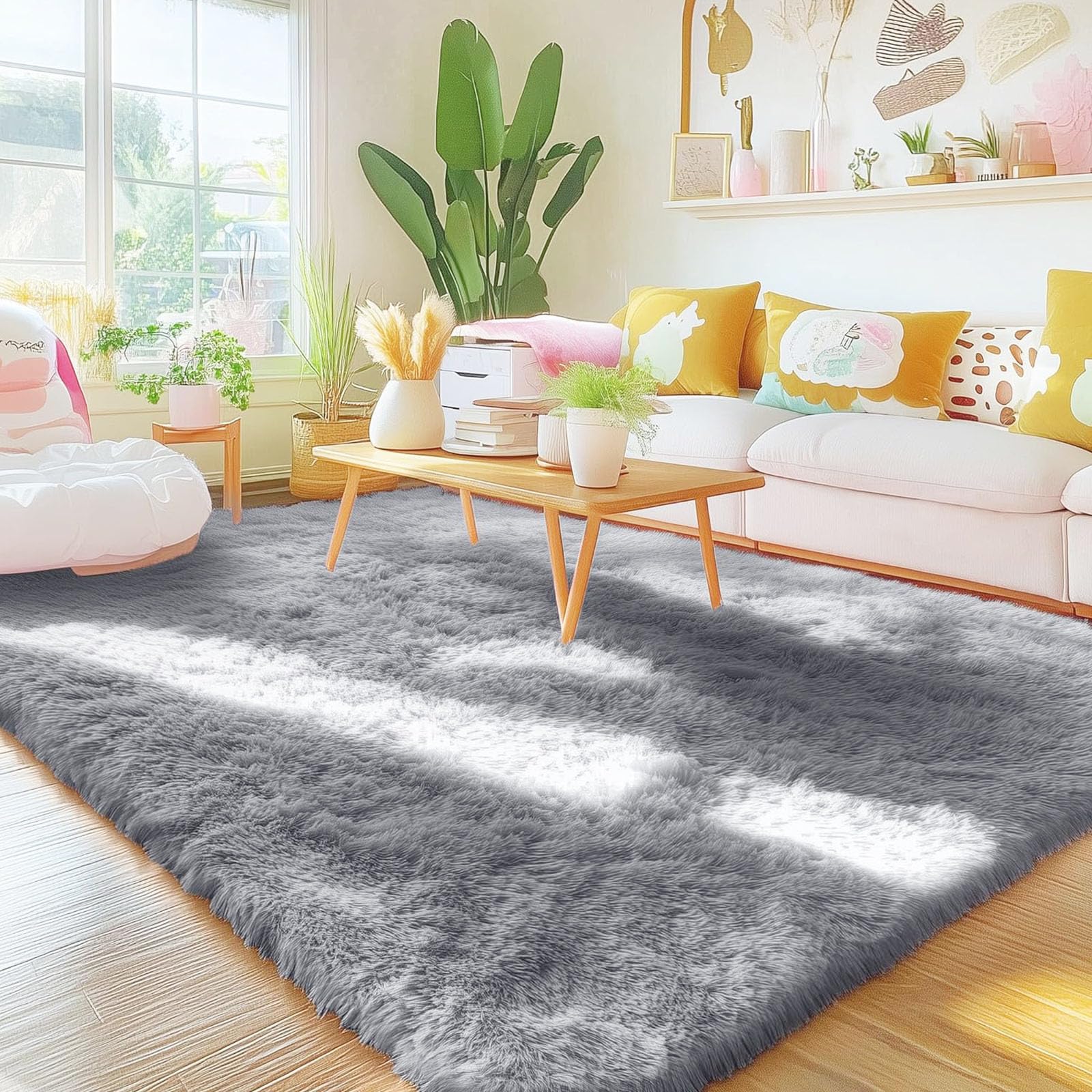 Amazon | カーペットラグ 140 x 185 cm 絨毯ふわふわ滑り止め付肌触り