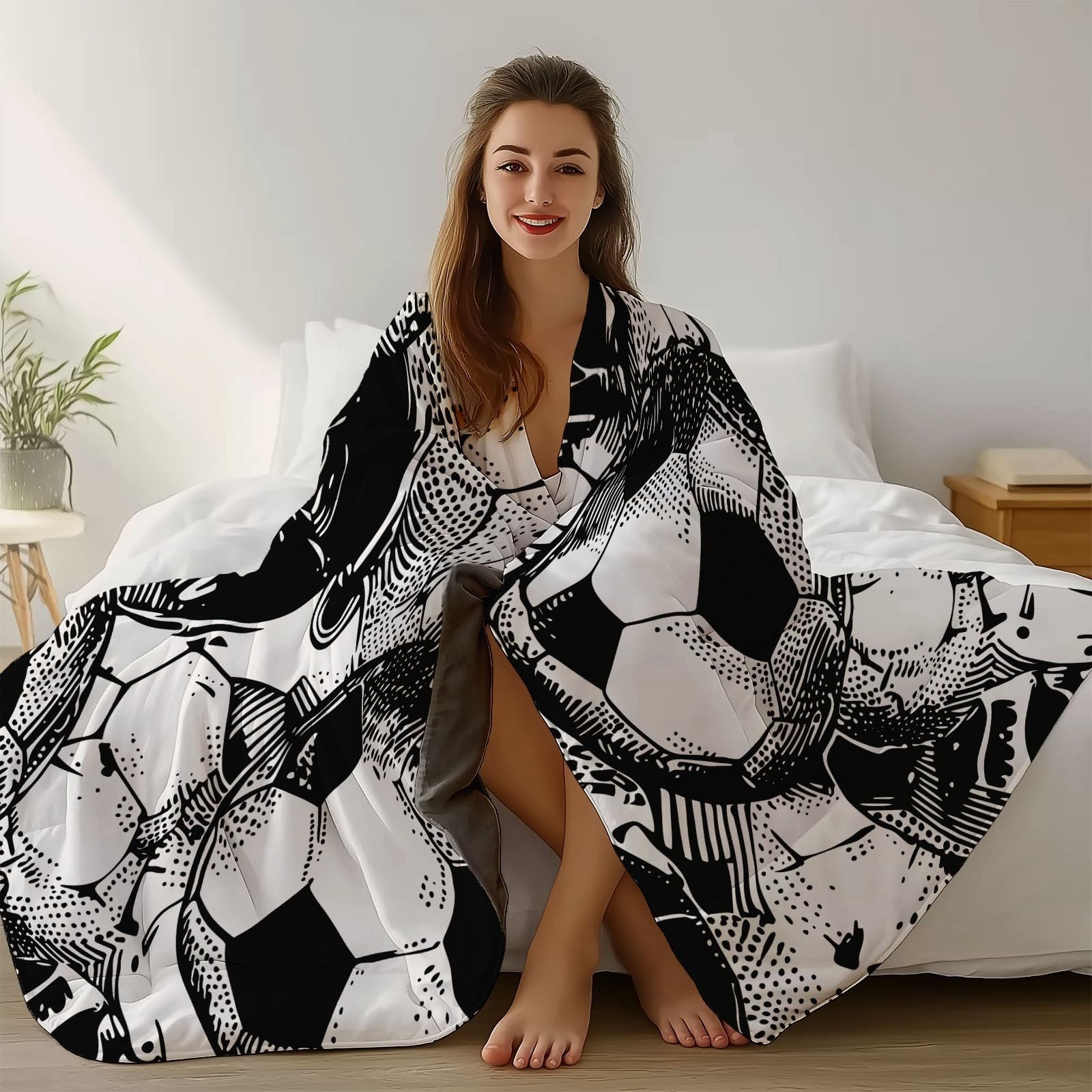 Generico Arte Cómico Líneas FútbolJuego de Funda Nordica Estampada Cama 90-150 x 220 cm + 50x75x2, Microfibra Suave Transpirable, Juego de Funda de Edredon con Cremallera, Gris