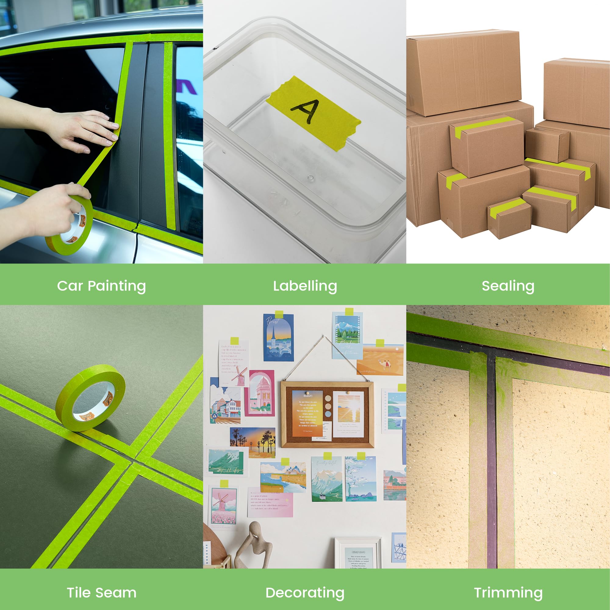 TAPEBEAR Nastro per Pittura 25mm x 55m x 6 Rotoli, Medium Adesione per Linee Nitide, Rimozione Pulita Fino a 21 Giorni, per Interni ed Esterni su Pareti, Auto e Etichettatura