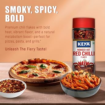 Keya Red Chilli Flakes Dry Red Chilli Flakes Seasonings Aromatic Spicy Dried Pizza Pasta Seasoning Zero added Colours, Fillers, Additives Preservatives 100% Natural 40gm