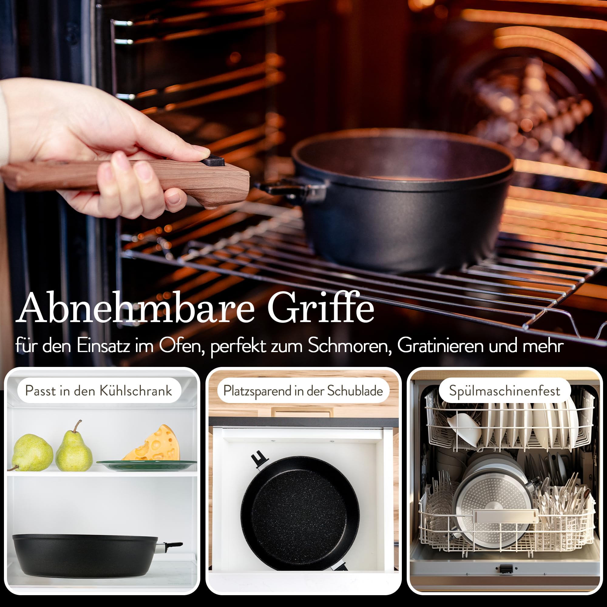 Topfset & Pfannenset Induktion [Antihaft Granit-Beschichtung] - Kochset mit abnehmbaren Griffen [Platzsparend & Backofenfest] - Beschichtete Töpfe und Pfannen Set [Spülmaschinenfest] - Ohne Einbrennen