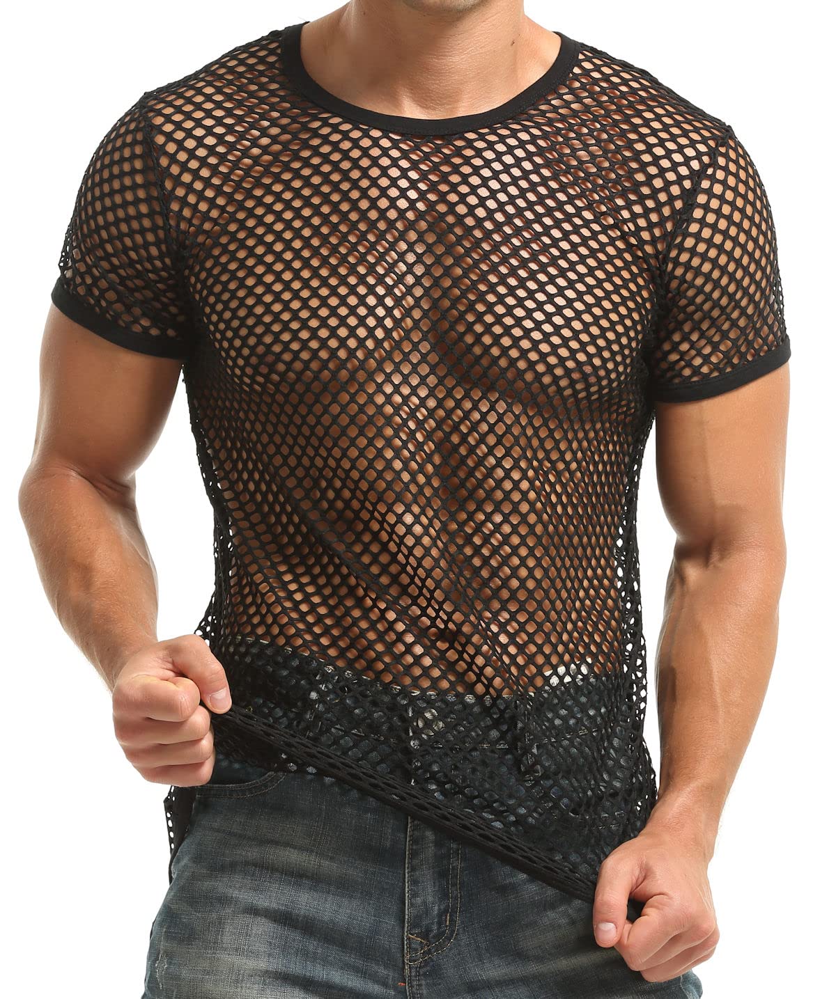 ManviewMen's Undershirt Mesh Structure - Mesh Shirt with Half Sleeves