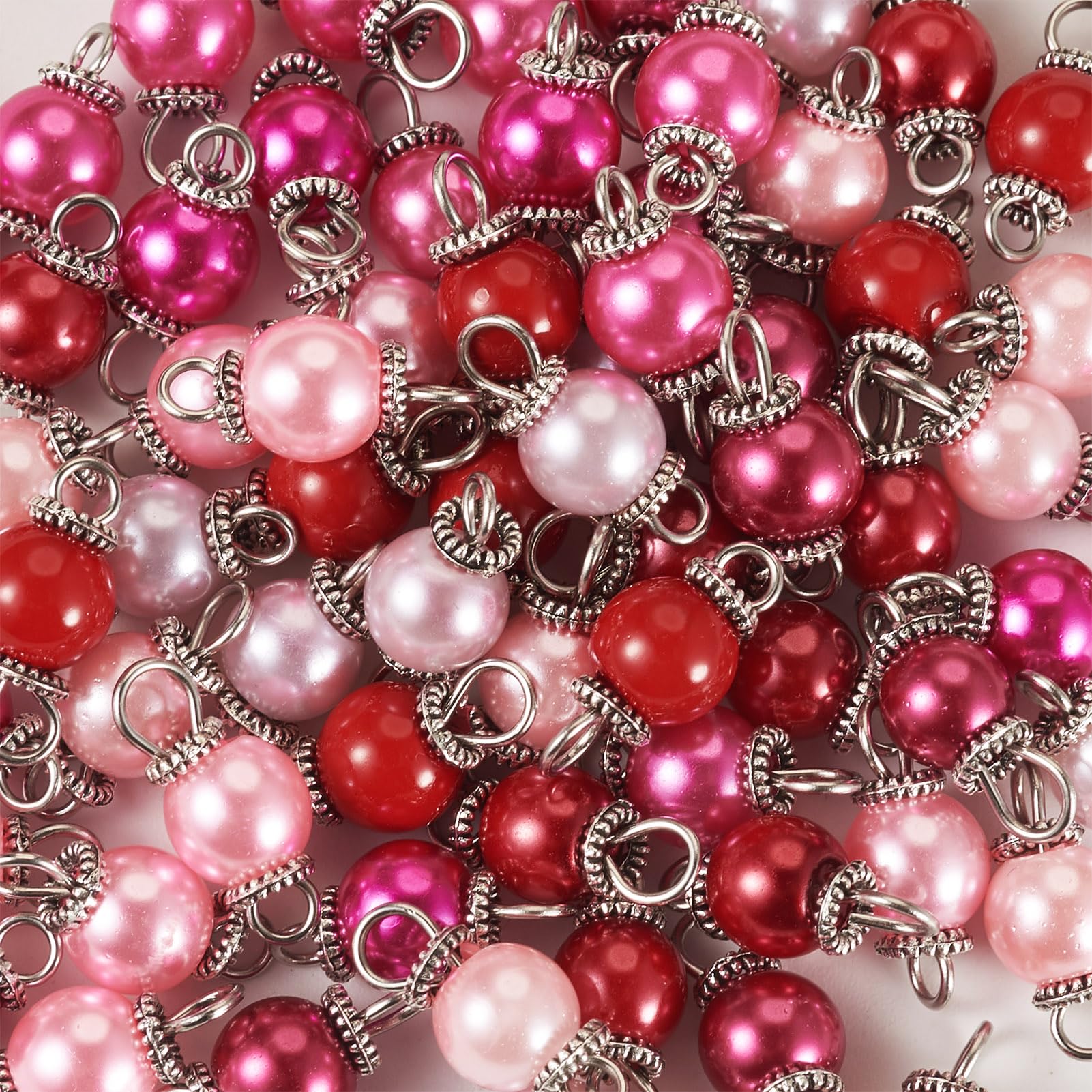 80Pcs Round Glass Pearl Connector Charms 13mm Double Loop Links Connectors for Women Necklace Bracelet DIY Craft Jewelry Making