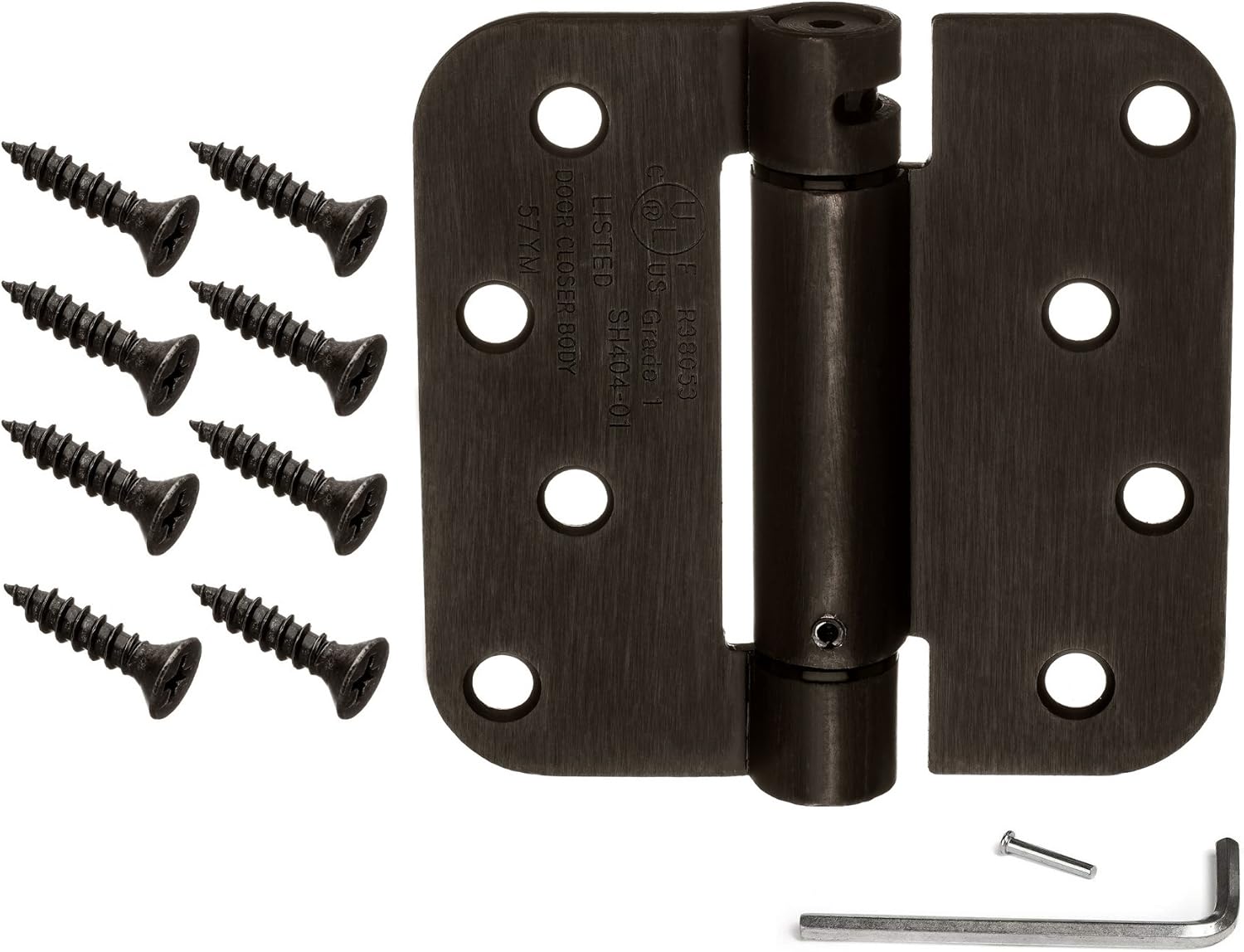 Dynasty Hardware Door Hinges, 4-Inch Spring Loaded Self Closing Hinges with 5/8" Radius Corners, Heavy Duty for Interior or Exterior Doors, Quiet Auto Close Action, 2-Pack, Oil Rubbed Bronze Finish