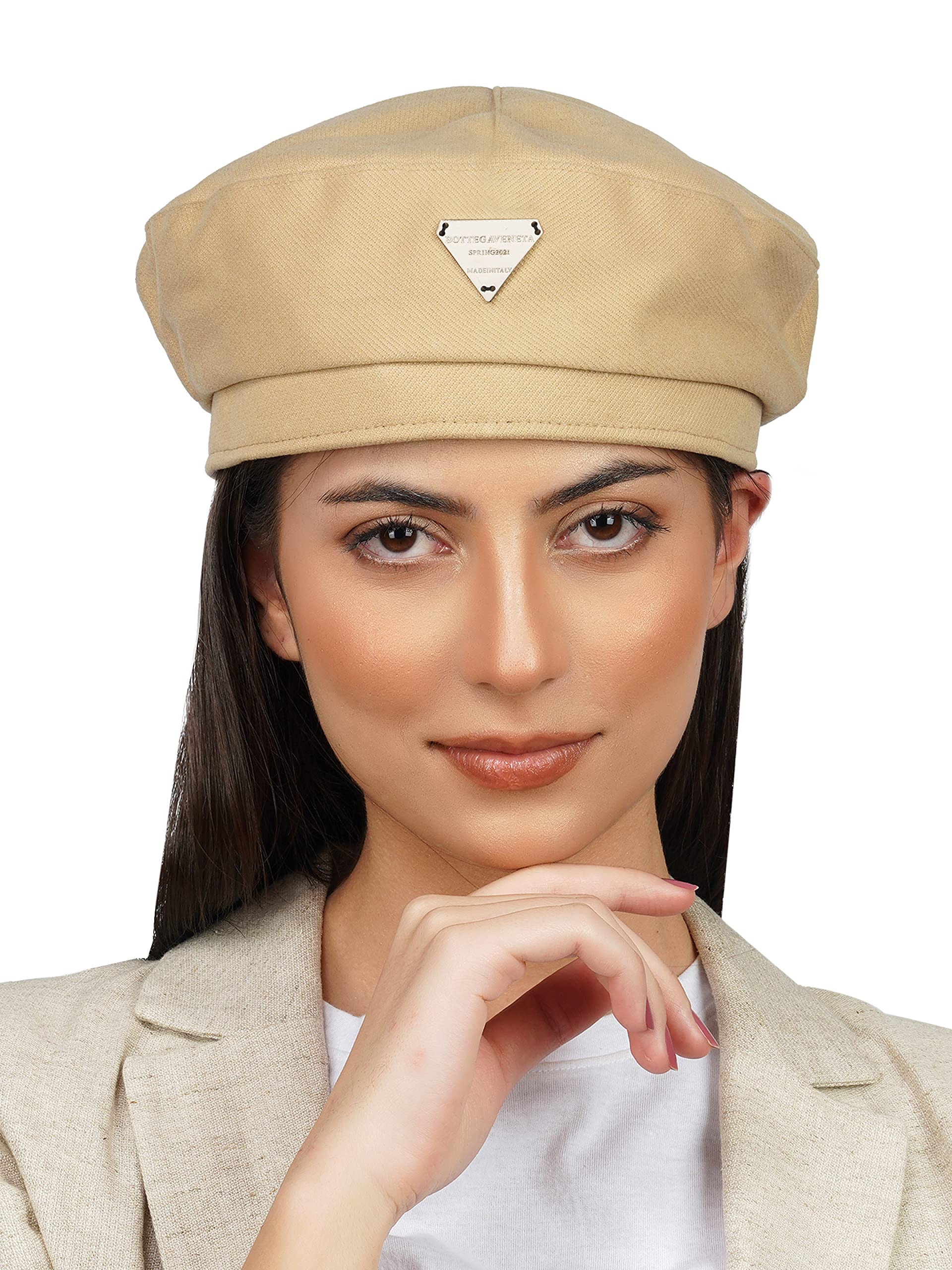 iSWEVENFrench Beret Cap Summer Season Unisex Artist Newsboy Hats, Ascot Cotton British Style Adjustable Women's Caps (WBC8119, Free Size)