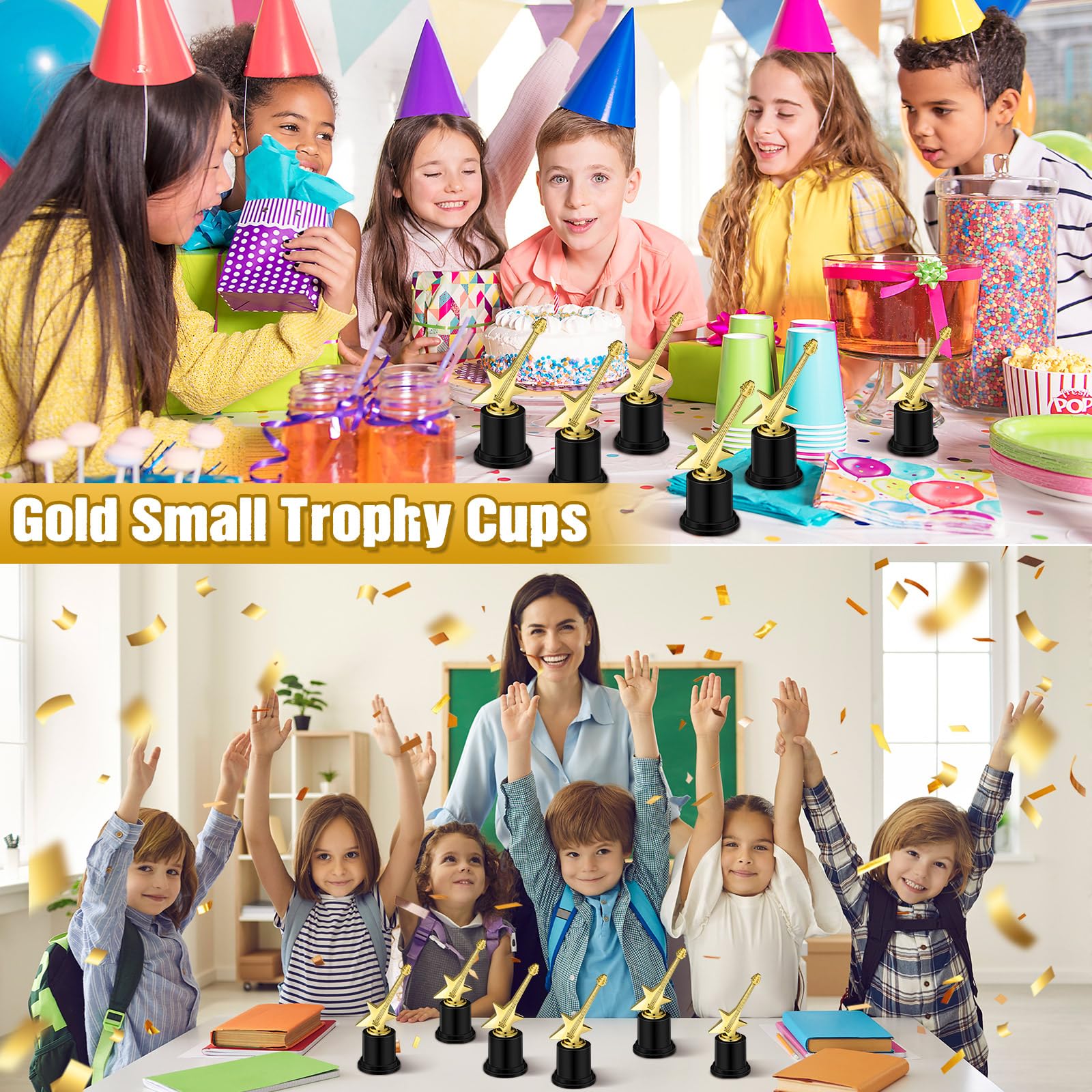 WinnerWhy 24 trofeos de plástico dorado para premios de trofeos dorados, pequeños trofeos, regalos de agradecimiento para compañeros de trabajo, competiciones deportivas, fiestas