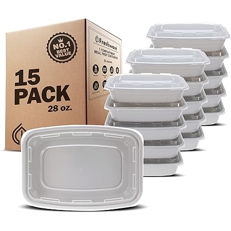 Freshware Meal Prep Containers [15 Pack] 1 Compartment Food Storage Containers with Lids, Bento Box, BPA Free, Stackable, Microwave/Dishwasher/Freezer Safe (28 oz)