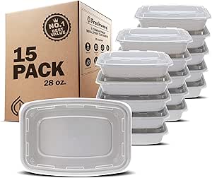 Freshware Meal Prep Containers [15 Pack] 1 Compartment Food Storage Containers with Lids, Bento Box, BPA Free, Stackable, Microwave/Dishwasher/Freezer Safe (28 oz)