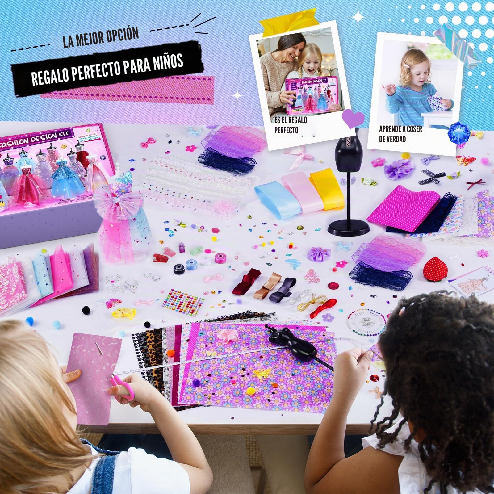 1000+ Piezas - Kit de Diseño de Moda para Niñas con 6 Maniquíes, Kit de Manualidades, Juguetes de Aprendizaje, Kit de Costura para Niños, Regalo de Cumpleaños Niñas Adolescentes 6 7 8 9 10 11 12+ Años