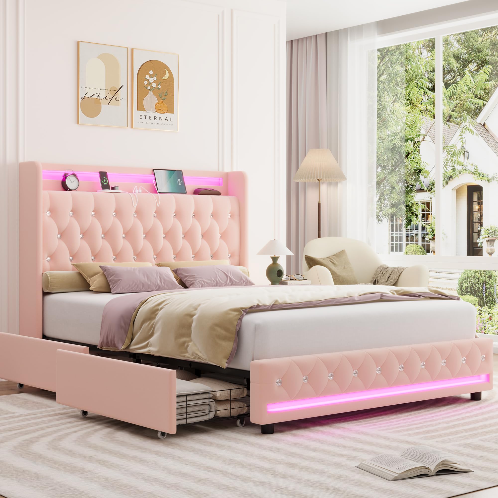 ベッドフレーム BED + MATTRESS with storage - 160x200 cm Amazon.com: Feonase Upholstered Queen Bed Frame with 4