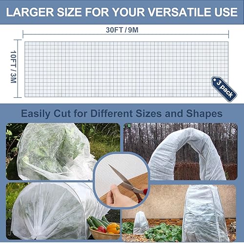Miniatura 6 de Lekit Cubiertas para plantas contra el congelamiento de invierno, 10 pies x 30 pies, 1.06 onzasyarda, 3 cubiertas de tela helada, manta de