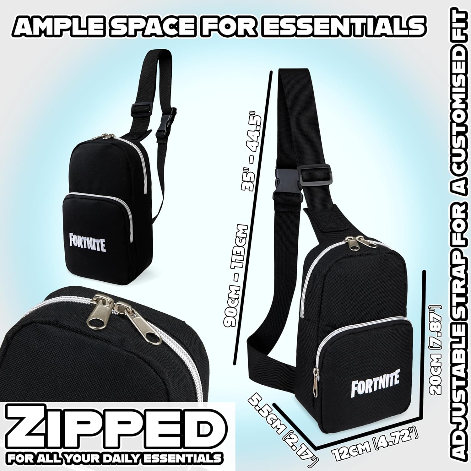 Fortnite Crossbody Bag for Boys Teens with Adjustable Straps Chest Bag Travel Essentials Wallets Phone Cool Gifts for Gamers (Black) - Image 6