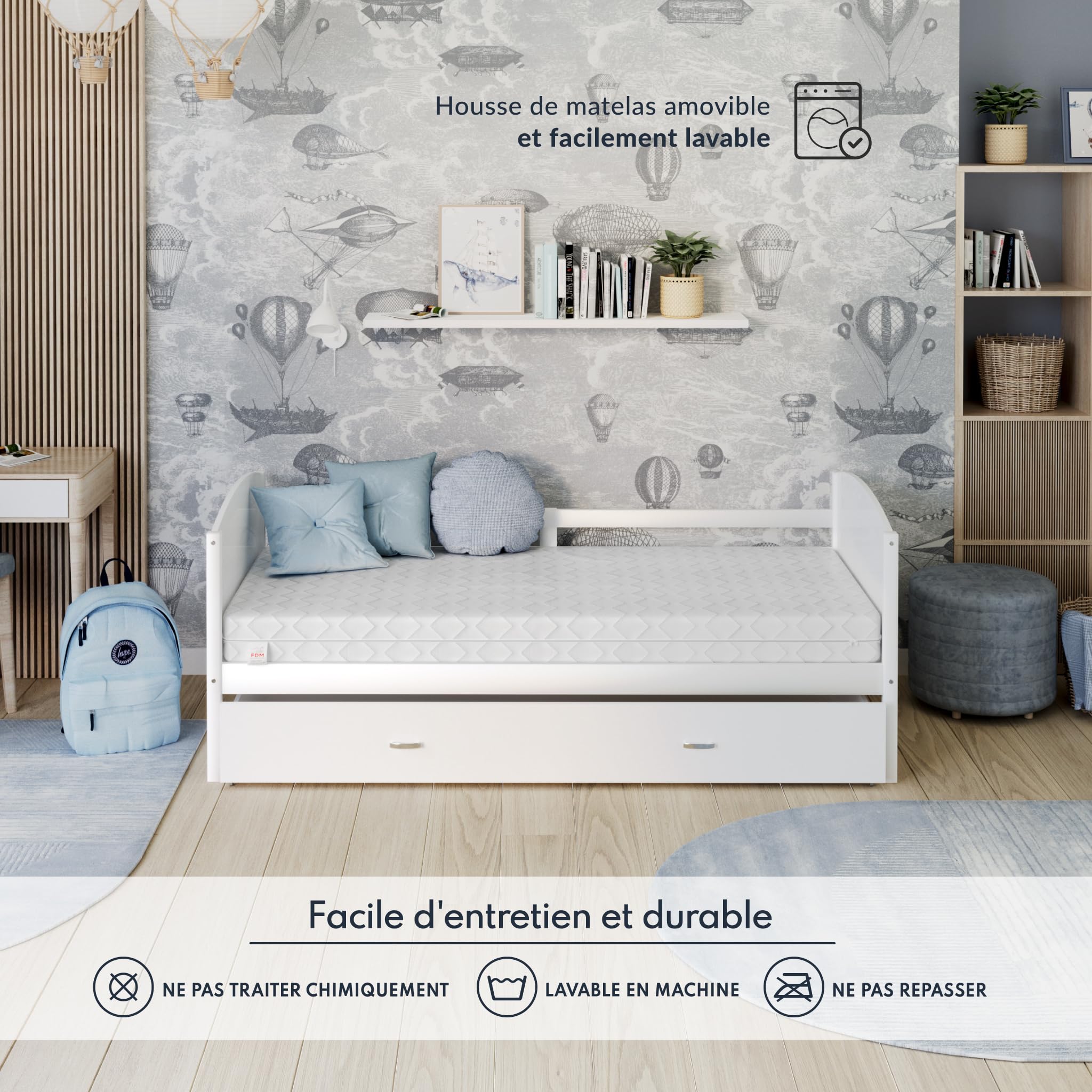 FDM Paulo Matelas 90x200 cm Mousse à Mémoire de Forme avec Couche de Sarrasin Naturel Épaisseur 16 cm Fermeté H3 Matelas à Deux Faces 7 Zones de Confort Housse Lavable Oeko-TEX Hypoallergénique