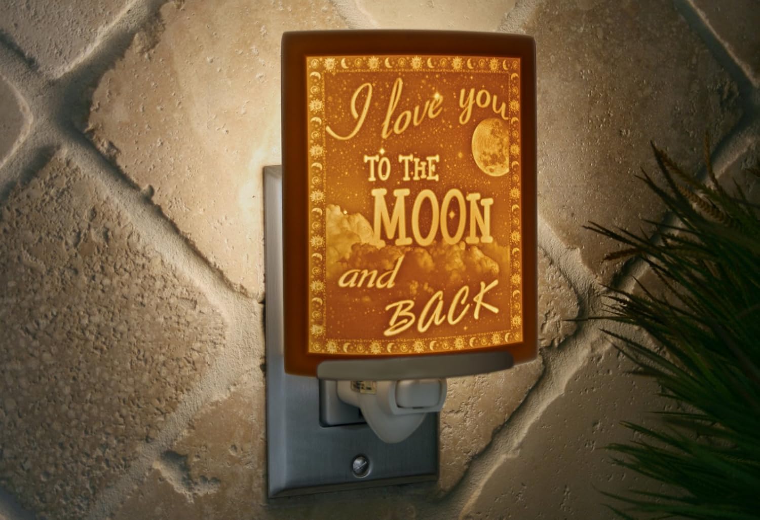The Porcelain Garden Love You to The Moon and Back Night Light, Porcelain Lithophane, Decorative Wall Plug in for Nursery, Bedroom Kitchen, Bath, Hallway; Accent Light