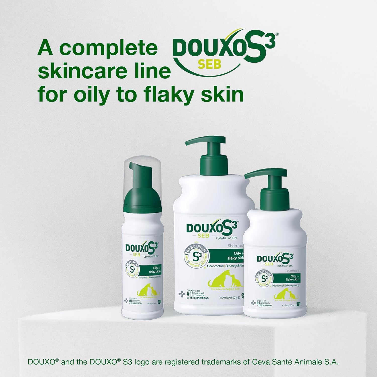 Douxo S3 Seb Shampoo, Contains 0.5% Ophytrium, Odor Control & Seboregulating, For Oily to Flaky Skin, Seborrhea, For Dogs and Cats, 16.9 fl. oz. (500mL)