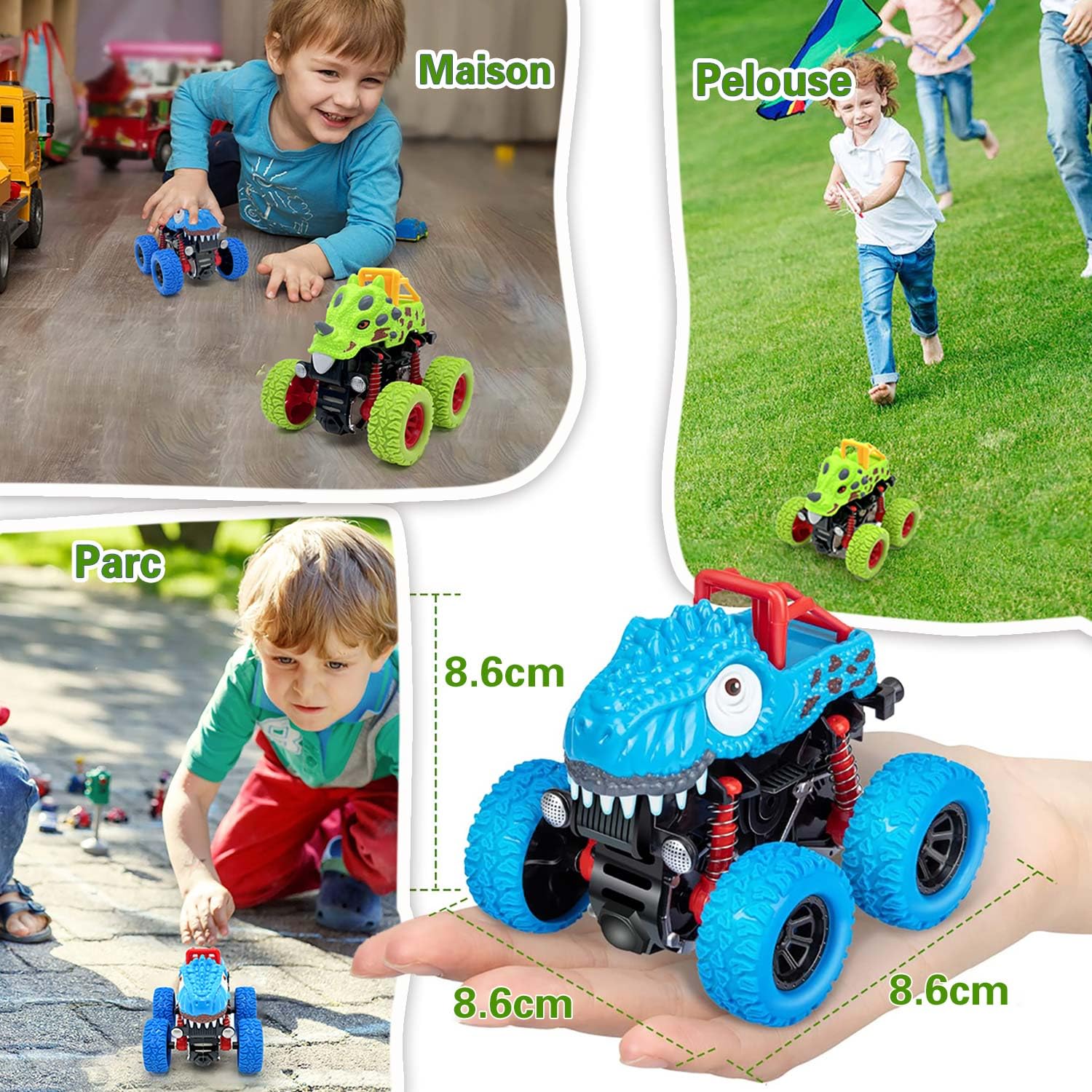 IKidiki Camion Dinosaure Avec 6 Mini-voitures – Circuit Double De 150 Cm – Avalanche De Voitures – Jouet 2-6 Ans – Cadeau Garçon/fille