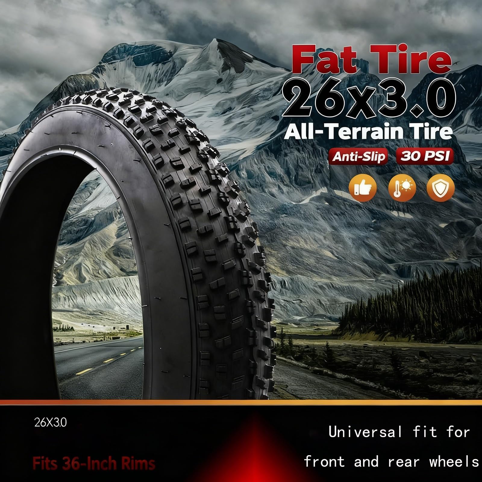 26x3.0 Pneumatico Resistente alle Forature e Gomma Durevole Perfetto for Bici Elettriche, Mountain Bike e Beach Cruiser Pneumatico Bici 26 Pollici