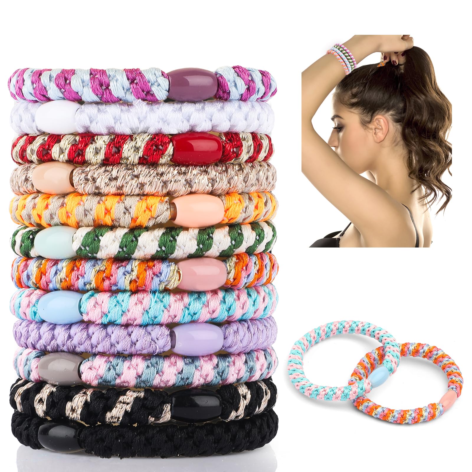 Haargummi, 12 Stück Haargummis Damen, Elastisch Zopfgummi, Stylisch Pferdeschwanz Inhaber für Damen und Mädchen(12 mix color)