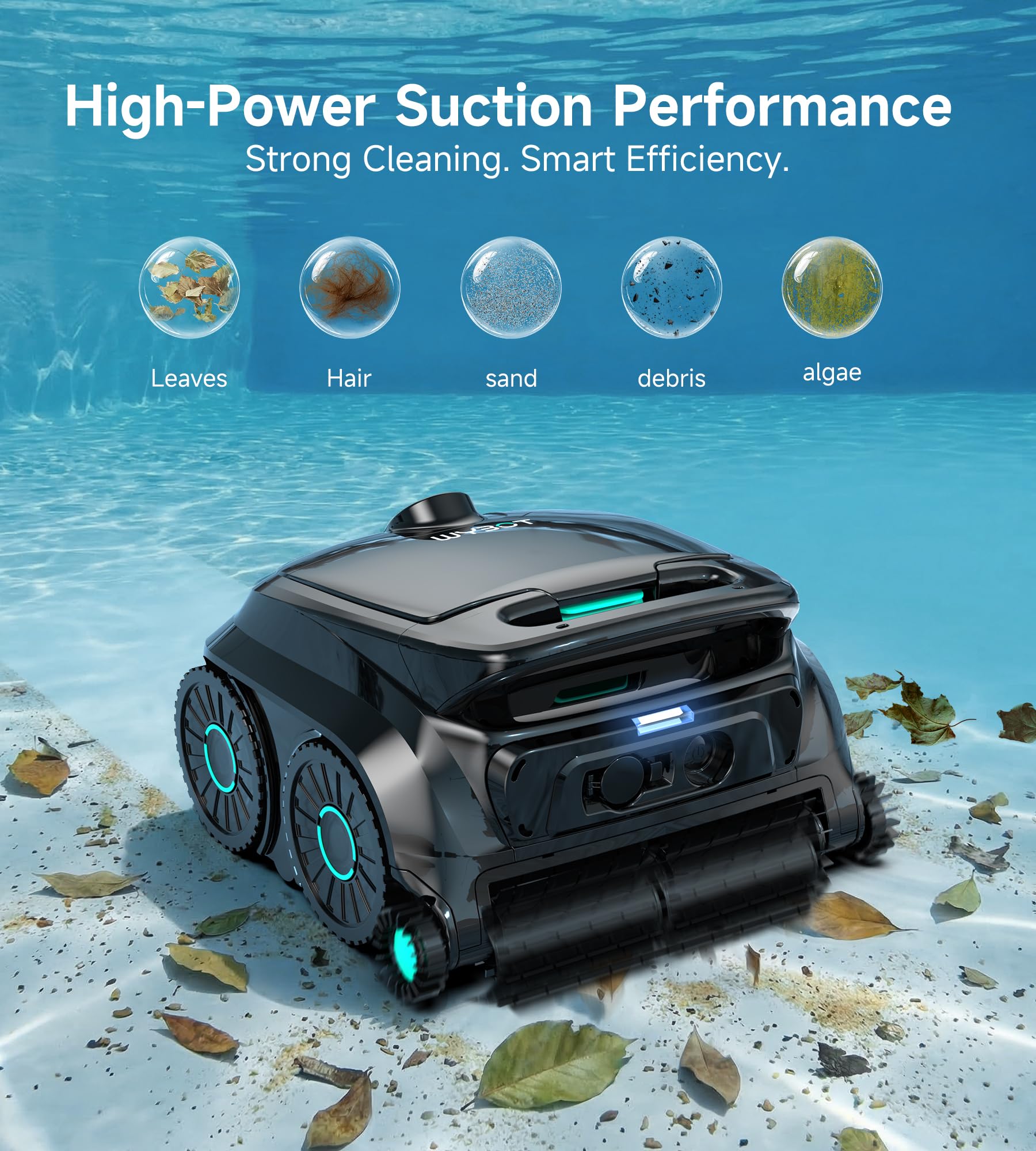 WYBOT OS600 Poolroboter Akku Für Wand Und Boden, Kabelloser Poolroboter Mit 120 Min Laufzeit, Intelligente Navigation, Auto-Park Für Inground- Und Aufstellpools,Schwarzgrün