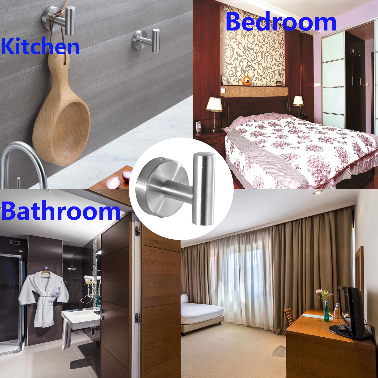 Towel Holder Wall Mounted ，Bathroom Towel Robe Hook，Shower Kitchen Wall Hanging Hooks Wall Mount SUS 304 Stainless Steel (sliver 4)