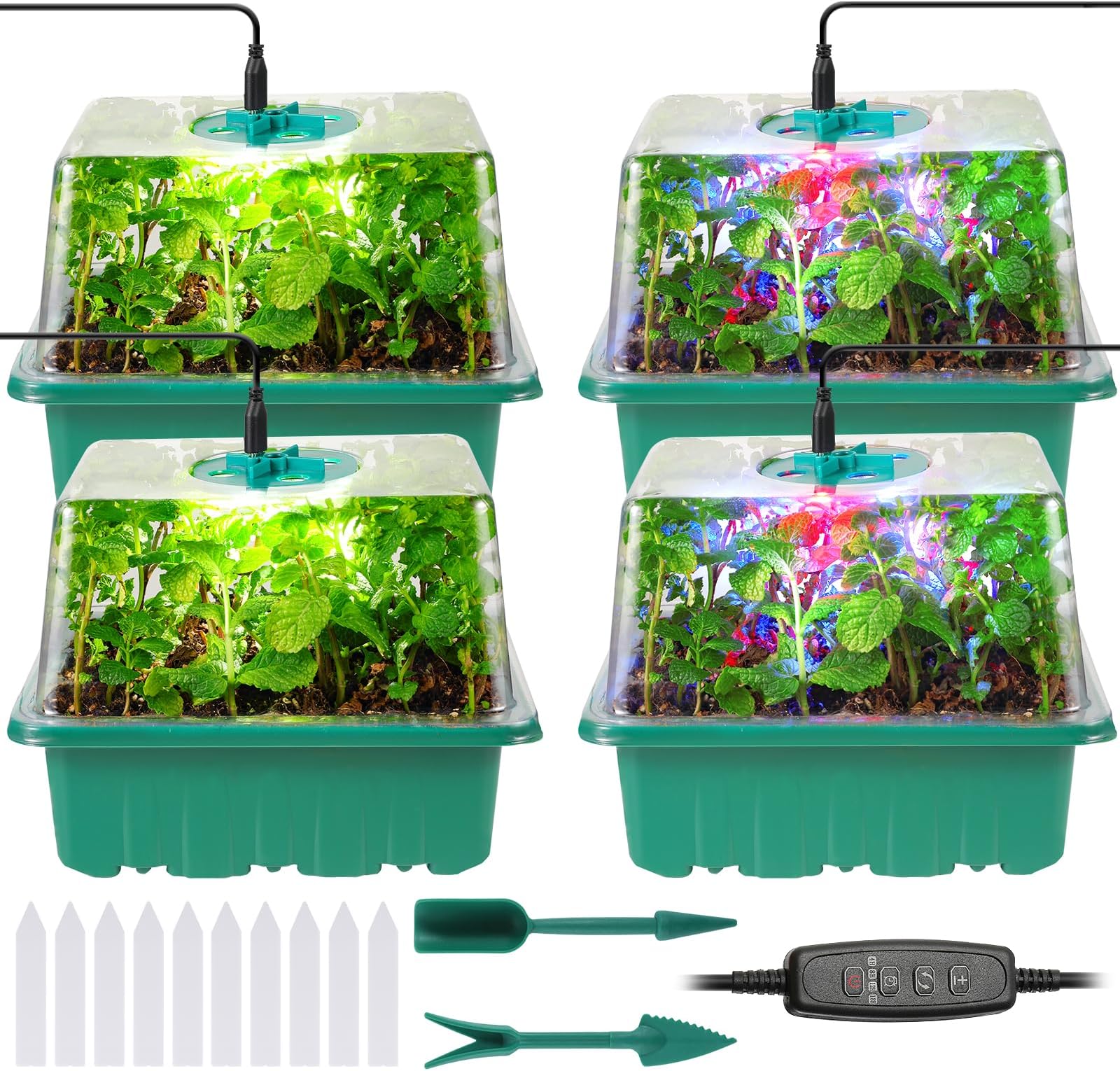 Seed Starter Trays with Grow Lights, 48 Cells Seed Starter Kit with Lights, 3 Lighting Mode, 4 Timing Set, Germination Kit for Seed Starting Trays, Seedling Starter with High Humidity Control Domes