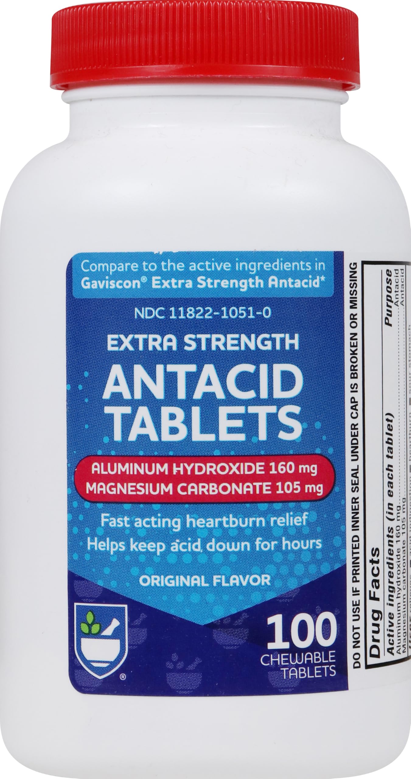 Rite Aid Extra Strength Antacid Chewable Tablets, 100 Count - Fast-Acting Heartburn Relief for Acid Reflux, Upset Stomach, and Indigestion