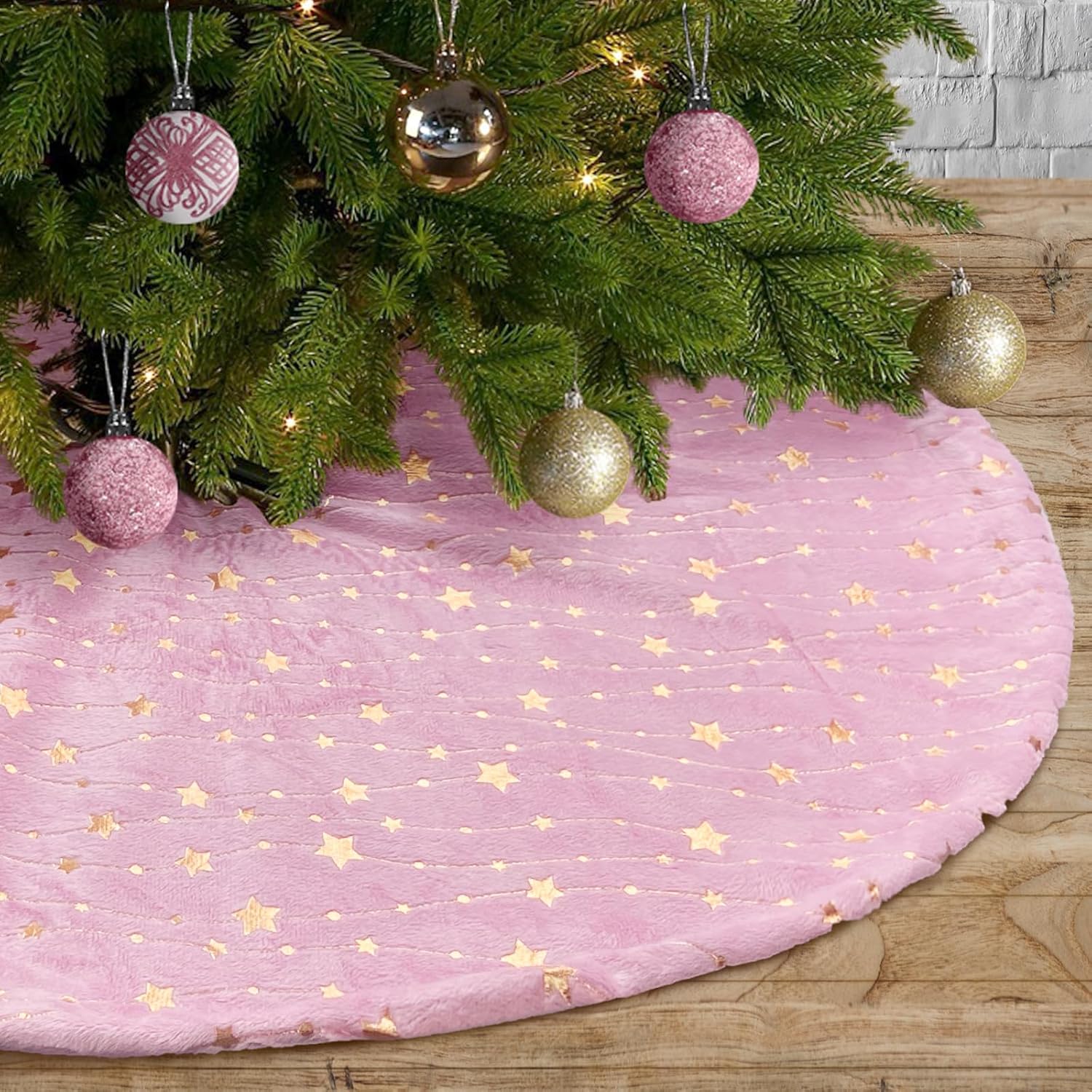 DegGod Plush Christmas Tree Skirts, 30 inches Luxury Pink
