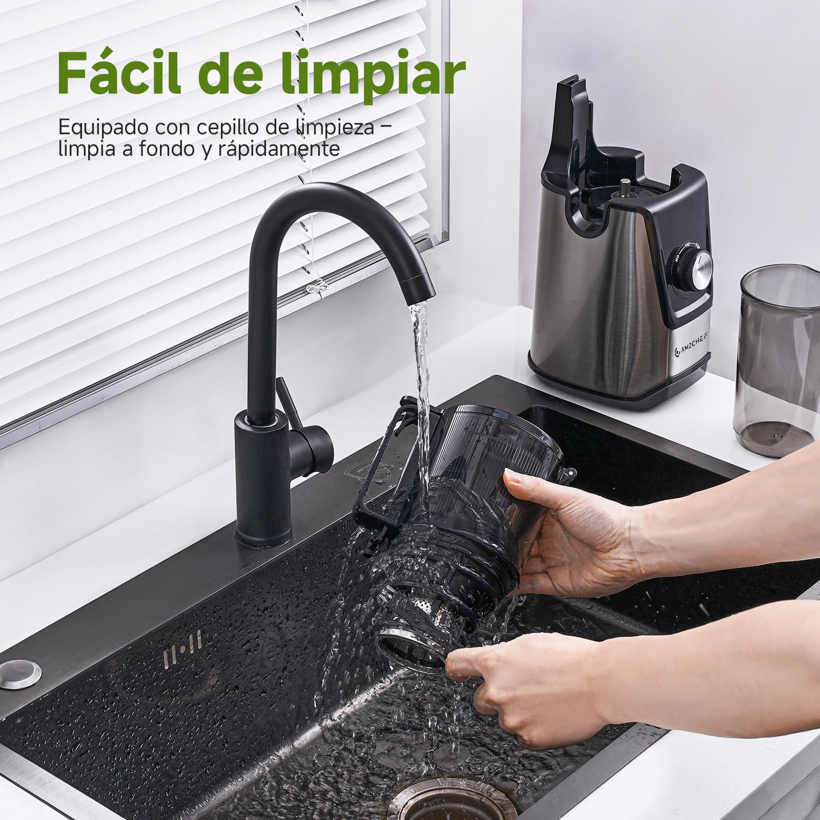 AMZCHEF Extractor de Zumos Lento – Abertura Ancha de 118MM para Frutas y Verduras Enteras – Motor Silencioso de 180W – Alto Rendimiento de Zumo, Fácil de Limpiar