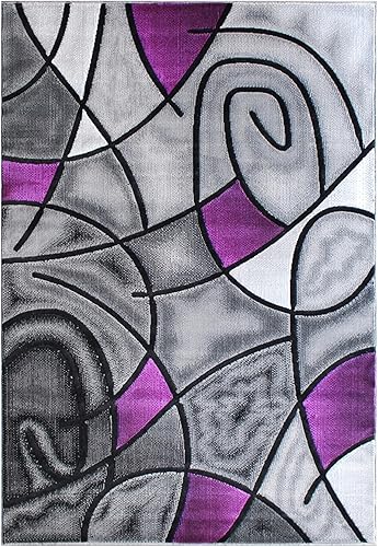 Miniatura 3 de Flash Furniture Jubilee Collection - Alfombra abstracta de olefina morada, alfombra de 8 x 10 pies, respaldo de yute, sala de estar, dormitorio y
