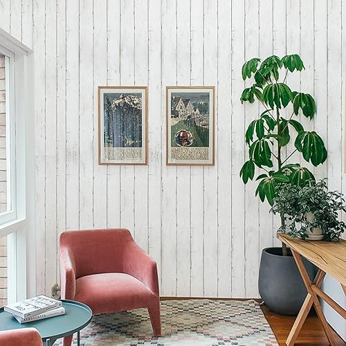 Miniatura 3 de Papel de madera blanco y gris, 35.4 x 118 pulgadas, autoadhesivo, extraíble, para despegar y pegar, papel tapiz decorativo para cubrir paredes,